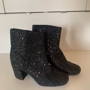 Black glitter ankle boots